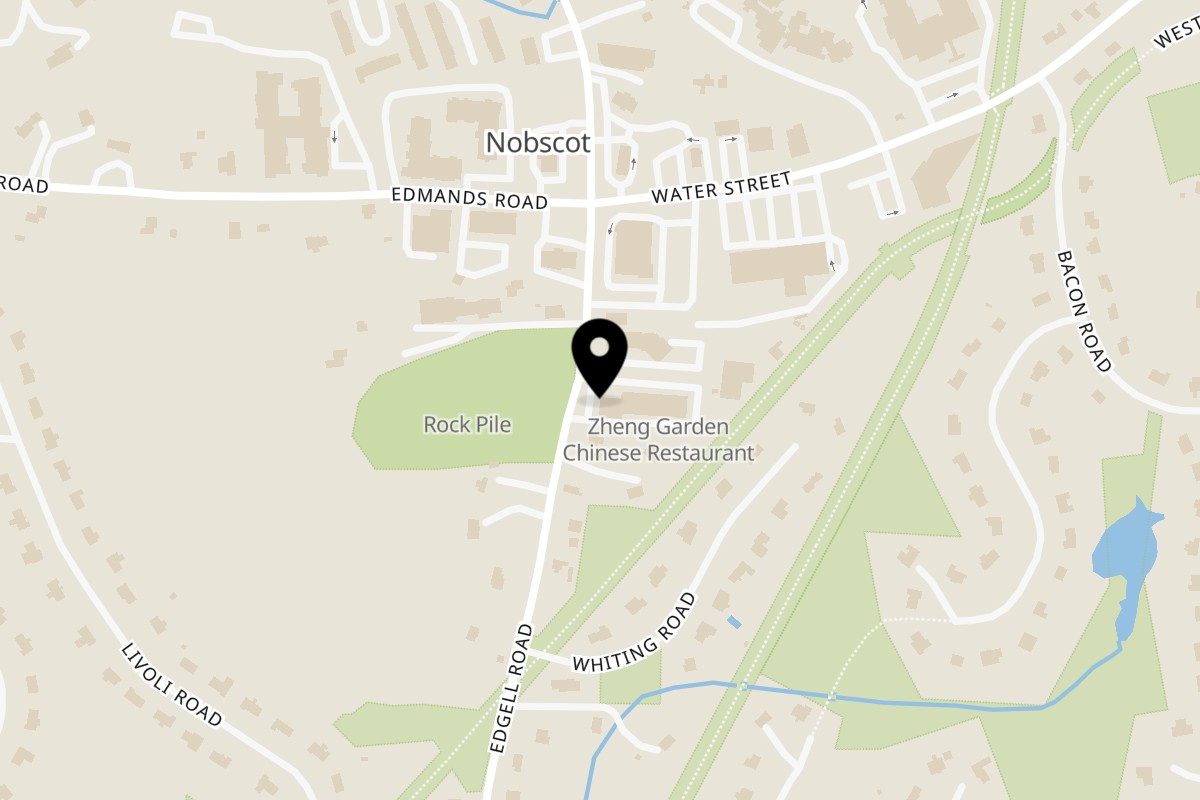 Map showing the location of Zheng Garden Chinese Restaurant on 847 Edgell Rd in Framingham